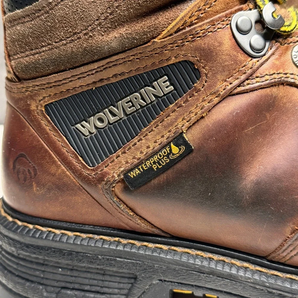 Wolverine‎ Raider Work Boots Mens 9 Brown Leather Waterproof Steel Toe Slip Res